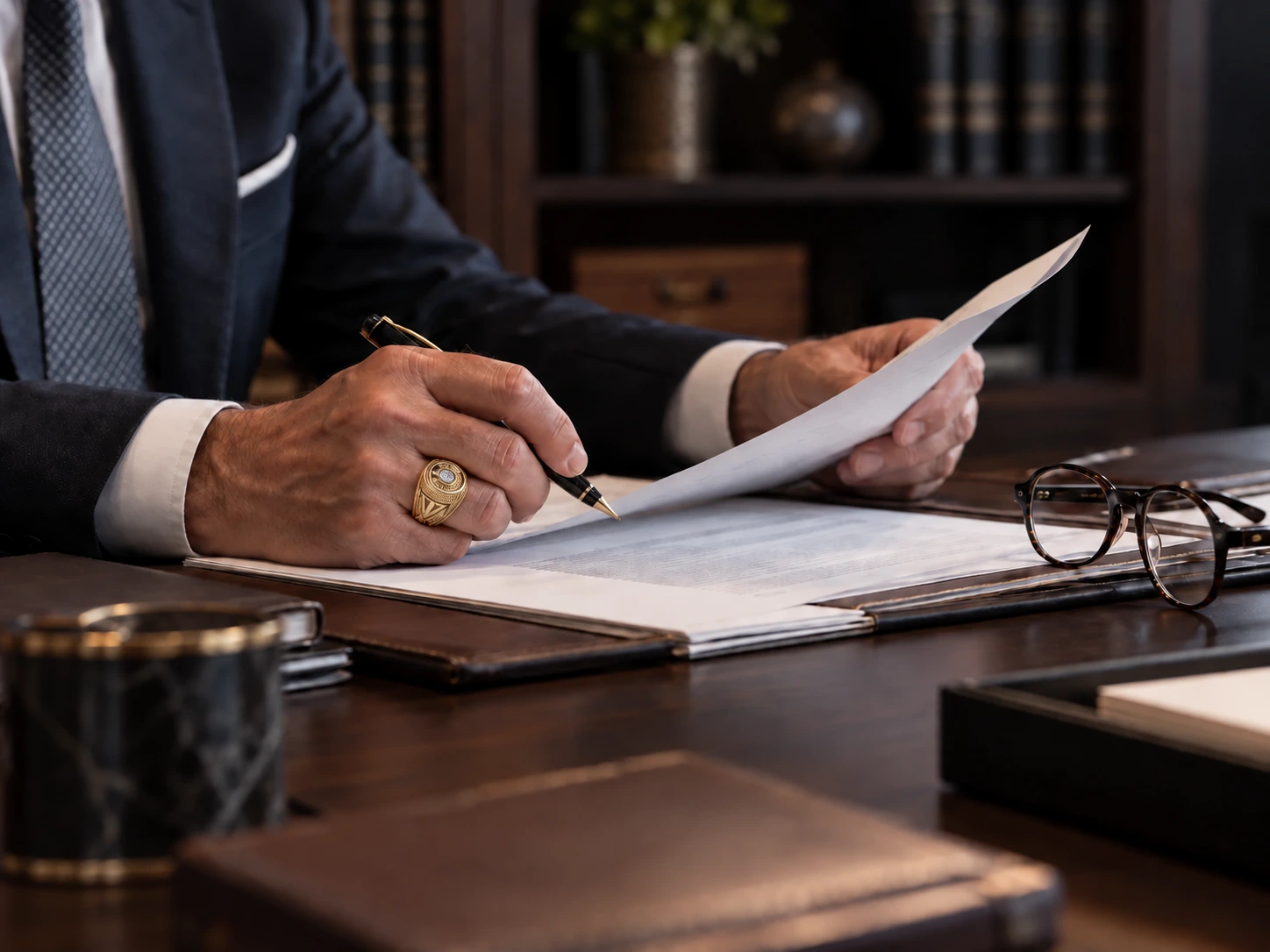 Desk with legal documents